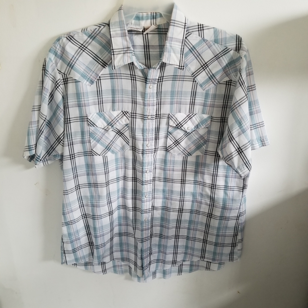 Men's Western Frontier Pearl Snap Button Up Plaid Short Sleeve Shirt